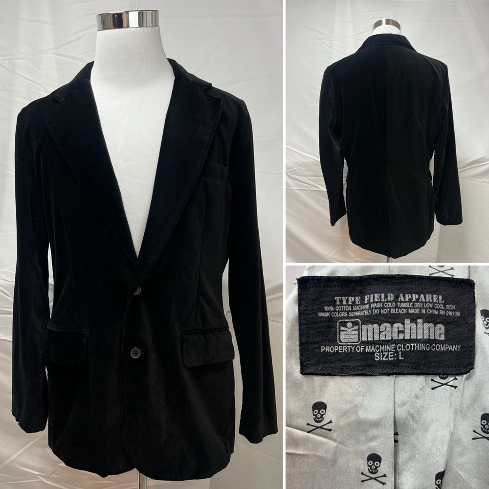 Machine Type Field Apparel Men's Large Black Velvet 2-Button Blazer Jacket Coat